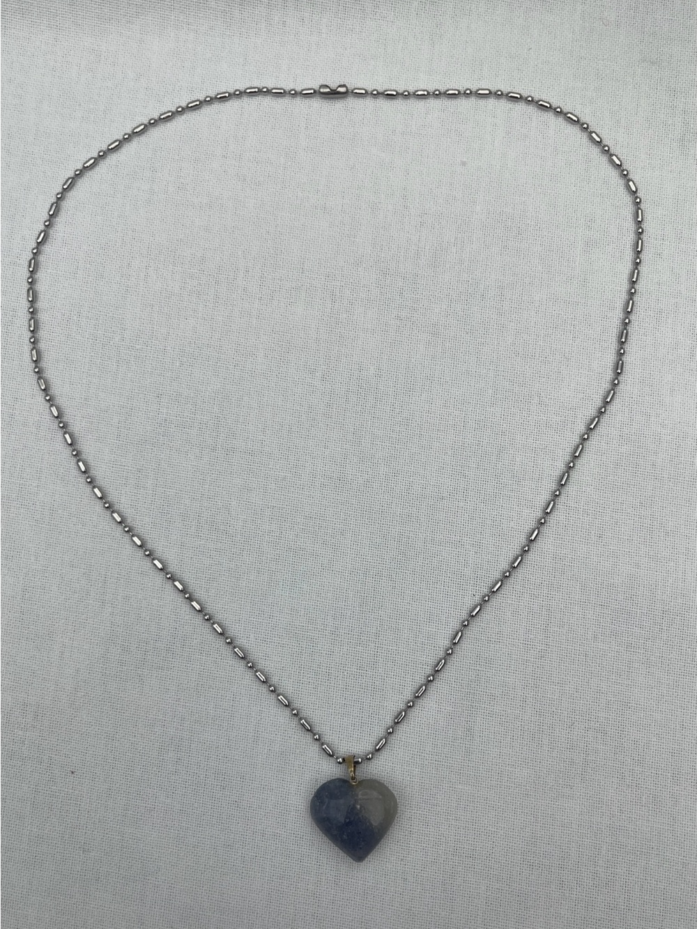 Silver Beaded Necklace with Blue Heart Pendant - Women's Jewelry